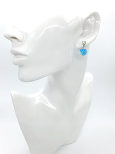 Blue Crystal Heart Drop Earrings