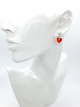 Load image into Gallery viewer, Red Crystal Heart Drop Earrings
