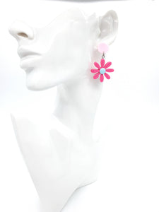 Pink Daisy Flower Acrylic Drop Earrings