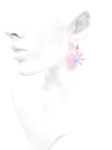 Baby Pink Daisy Flower Acrylic Drop Earrings