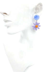 Purple Daisy Flower Acrylic Drop Earrings