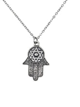 Load image into Gallery viewer, Hamsa Hand David Star Silver-Tone Stainless Steel Necklace
