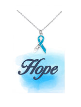 Load image into Gallery viewer, Blue Awareness Ribbon Necklace on Hope Wish Card
