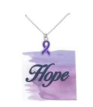 Load image into Gallery viewer, Purple Ribbon Necklace on Hope Card
