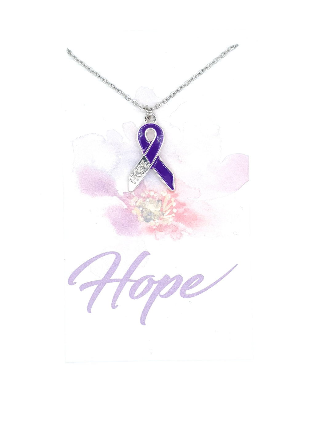 Purple Ribbon Necklace Pendant on Hope Card