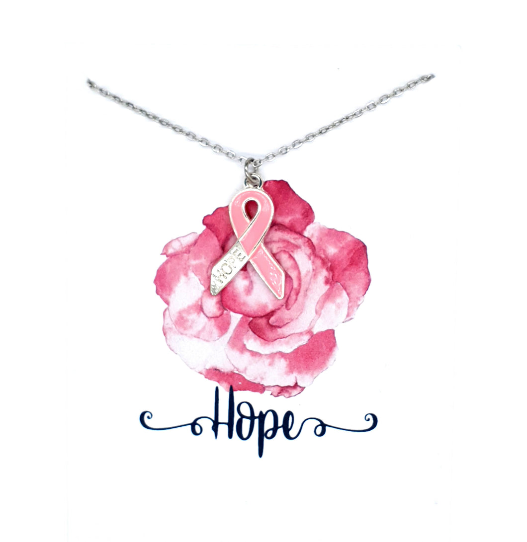 Pink Hope Ribbon Necklace on Rose Hope Card