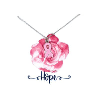 Load image into Gallery viewer, Pink Ribbon Awareness Necklace on Rose Hope Card
