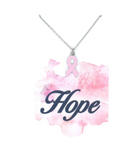 Load image into Gallery viewer, Pink Awareness Ribbon Necklace on Hope Card
