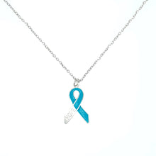 Load image into Gallery viewer, Blue Awareness Ribbon Necklace on Hope Wish Card
