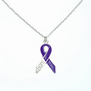 Purple Ribbon Necklace Pendant on Hope Card