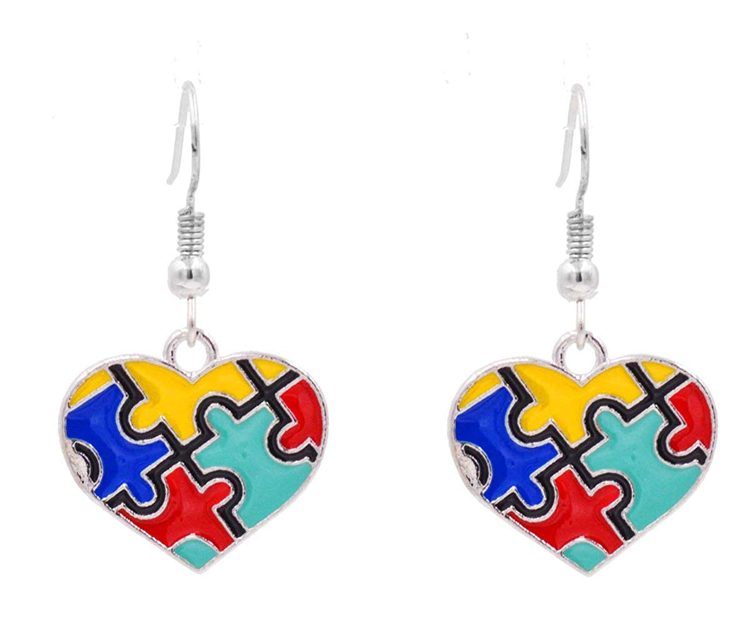 Autism Jigsaw Heart Drop Earrings