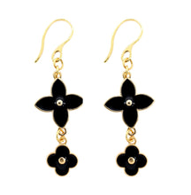 Load image into Gallery viewer, Black Flower Dangle Earrings
