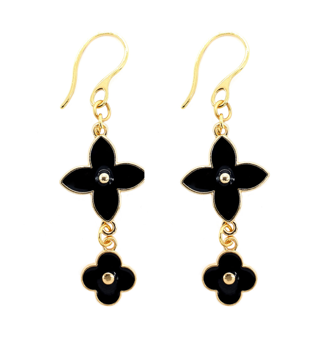 Black Flower Dangle Earrings