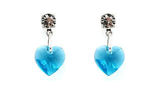 Blue Crystal Heart Drop Earrings