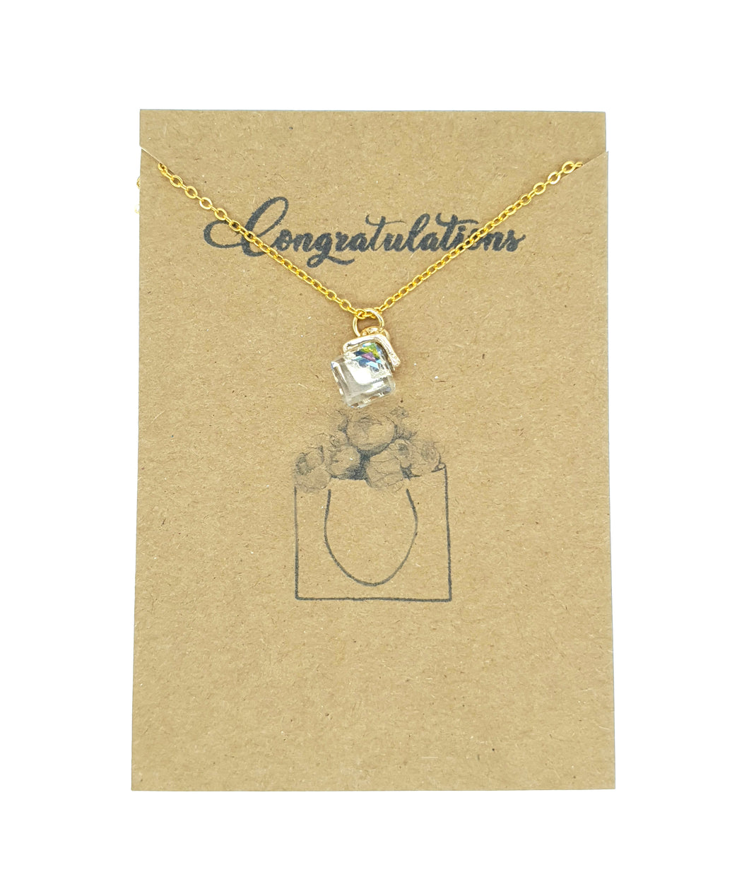 Crystal Cube Pendant Necklace on Congratulations Card