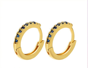 Cubic Zirconia Micro Pave Hoop Earrings Gold and Dark Blue