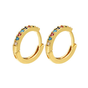 Multicolored Zirconia Micro Pave Hoop Earrings Gold