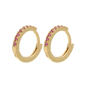 Pink Cubic Zirconia Micro Pave Hoop Earrings Gold