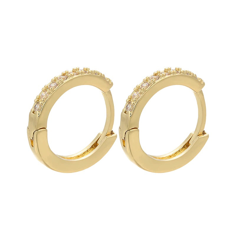 Cubic Zirconia Micro Pave Hoop Earrings Gold