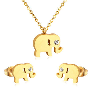 Elephant Necklace and Earrings Set with Cubic Zirconia