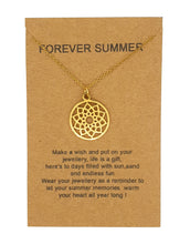 Load image into Gallery viewer, Mandala Pendant Necklace on Forever Summer Card
