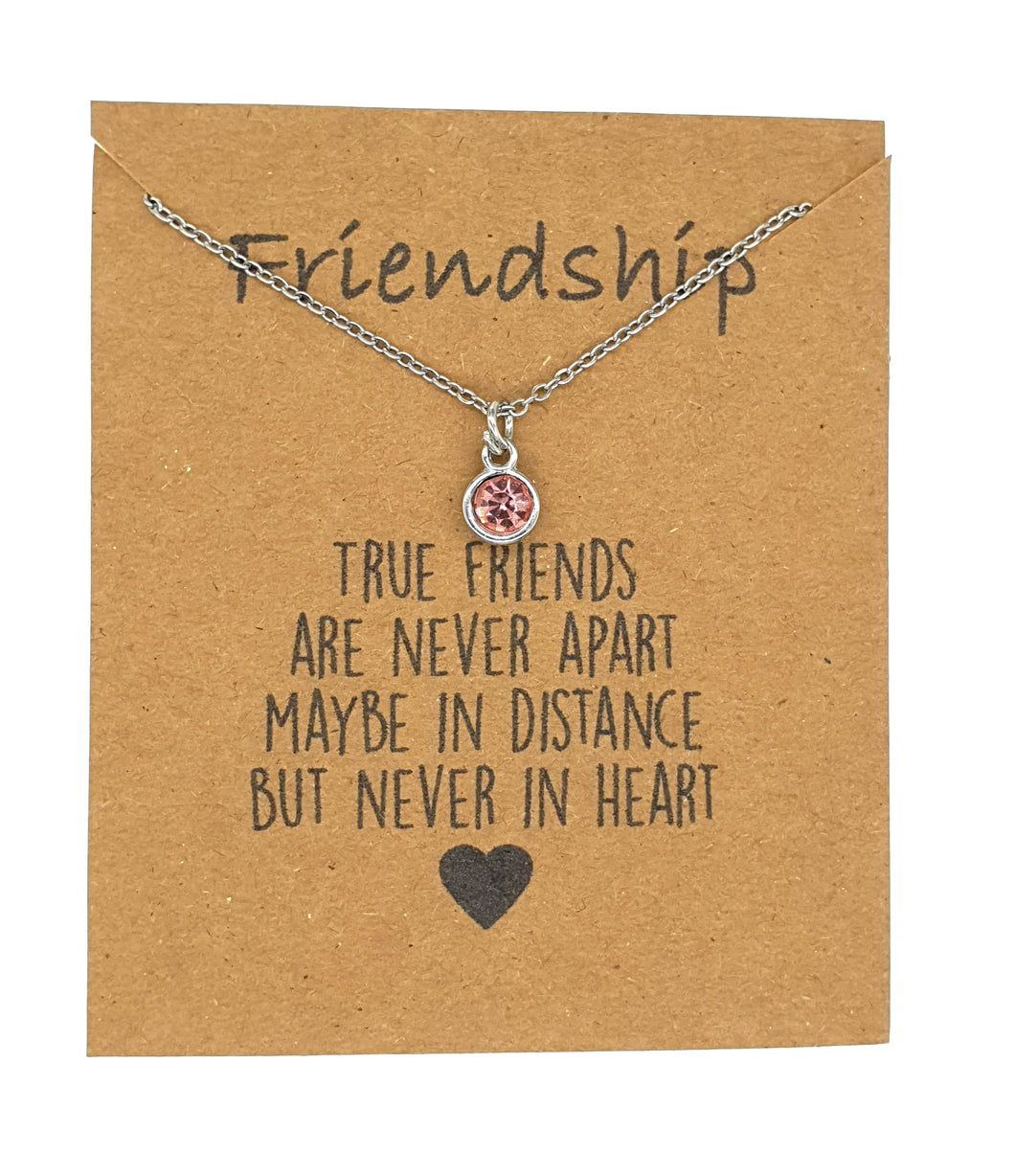 Pink Rhinestone Pendant Necklace on Friendship Card