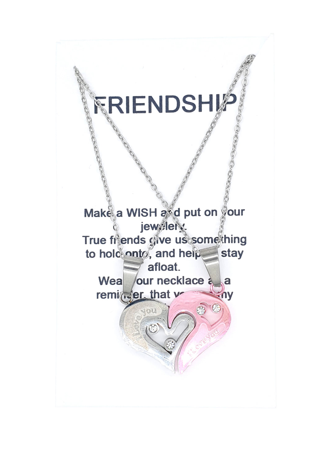 Pink Heart Puzzle Necklace Heart on Friendship Wish Card