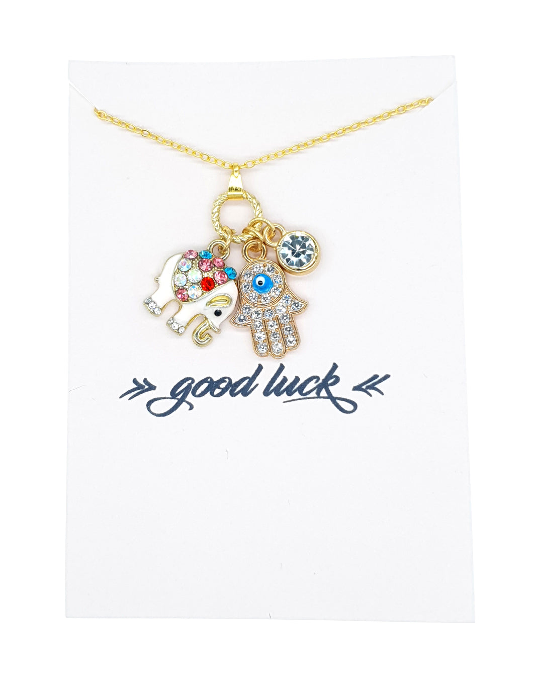 Elephant Hamsa Hand Necklace on Good Luck Charms