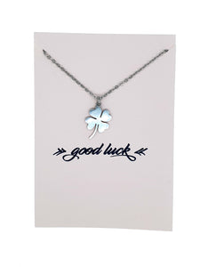 Clover Stainless Steel Necklace Wish Card