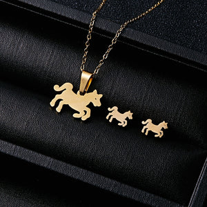 Horse Gold-Tone Necklace and Earrings Set