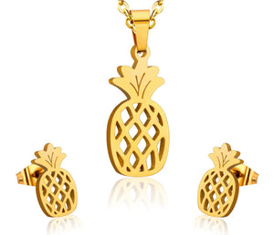 Pineapple Gold-Tone Necklace and Earrings Set