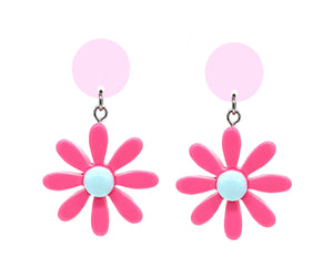 Pink Daisy Flower Acrylic Drop Earrings