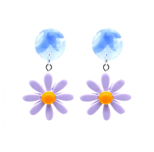 Purple Daisy Flower Acrylic Drop Earrings