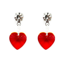 Load image into Gallery viewer, Red Crystal Heart Drop Earrings
