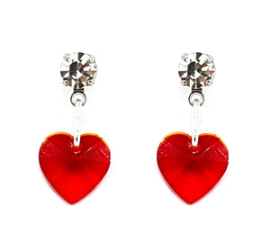 Red Crystal Heart Drop Earrings